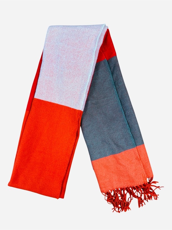 GAP Accessories - GAP chunky pink red gray colorblock fringe scarf fall warm cozy holidays